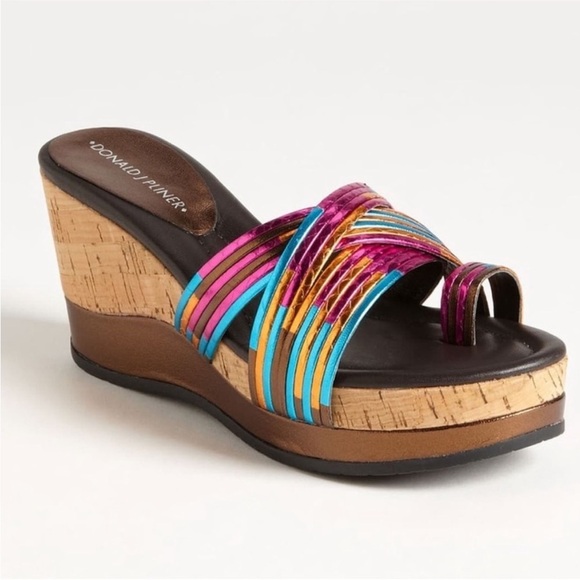 Donald J Pliner Lettie fuchsia blue bronze metallic wedge sandal cork 8 - Picture 1 of 12